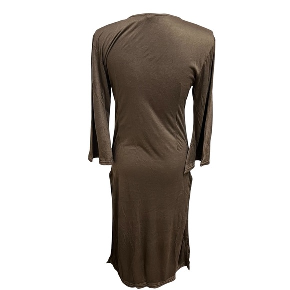 Letarte Jersey Braid Long Tunic Dress Lace Up Side Slits Taupe Size Large NWT - Picture 4 of 12